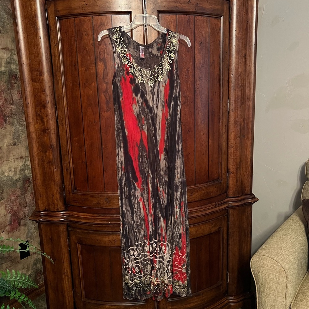 Sleeveless 47” long multi tie dyed dress